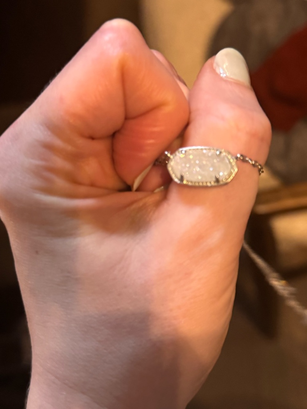 Kendra Scott Silver Chain Necklace with Sparkling Druzy Pendant - Women Jewelry - Picture 3 of 3